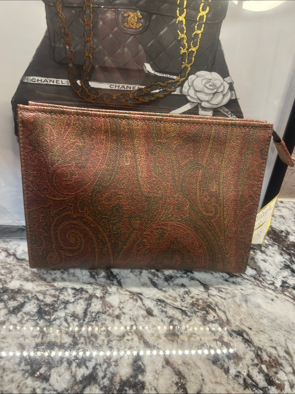 Etro Paisley Toiletry Pouch in Brown and Gold